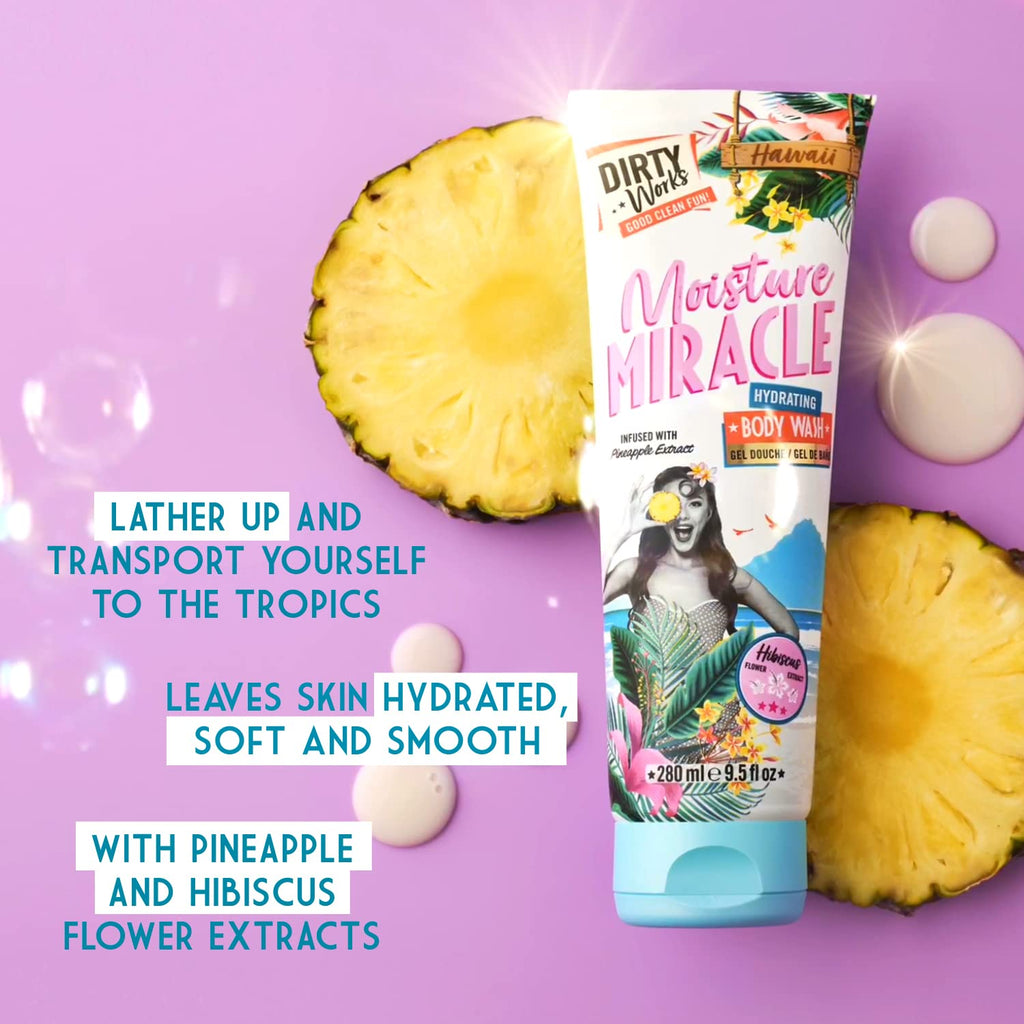 Dirty Works Moisture Miracle Hydrating Body Wash, Luxury Tropical Shower Gel, 280ml