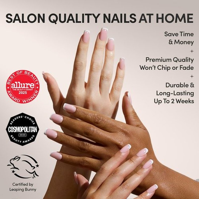 Glamnetic Press On Nails - Classy French | Medium Square Fake Nails, Trendy Micro French Tip, Salon Quality | 15 Sizes - 30 Nail Kit