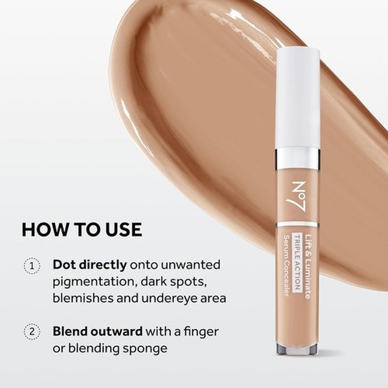 No7 Lift & Luminate Triple Action Serum Concealer - Light Medium | Anti-Aging Liquid Makeup for Blemishes & Dark Circles (8ml)