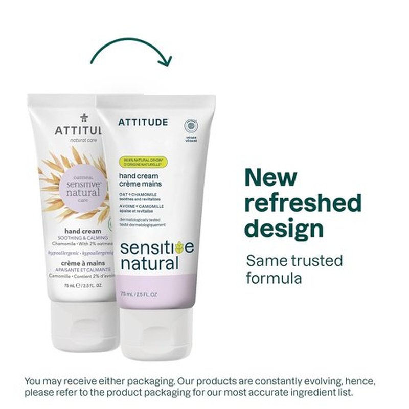 ATTITUDE Hand Cream - EWG Verified, Vegan Formula for Sensitive Skin with Oat & Chamomile | 2.5 Fl Oz