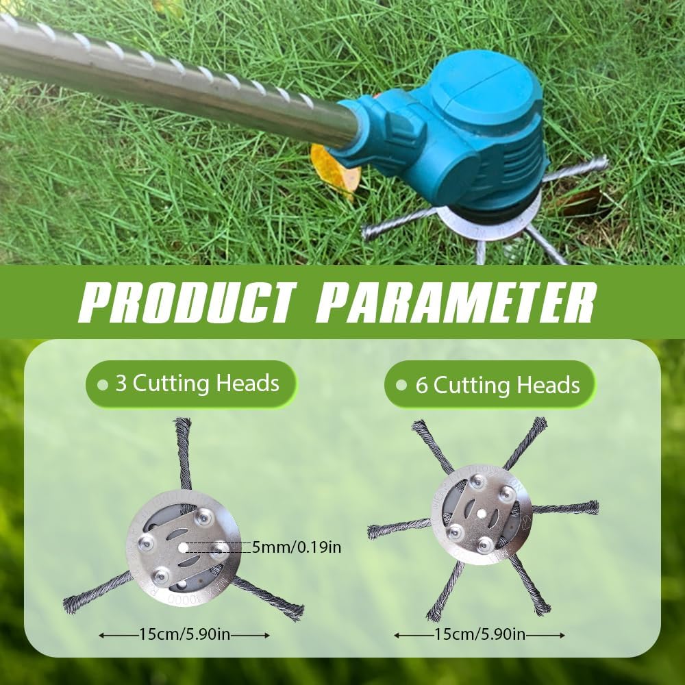 2025 New Steel Wire Grass Trimmer Replacement Head, Universal Brush Cutter Steel Head for Lawn Mower Tray, 3 inch Steel Wire Grass Trimmer Head,Weed Remover Tool, Inner Hole 5Mm (1 Pack,3 Blades)
