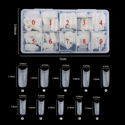 Abodhu Acrylic Natural Nail Tips Kit 500 Pcs French Tip Nails Set Square Half Cover False Nails with Glue, Files, Clipper, Storage Case, Nail Art for Salons and Home DIY, 10 Sizes