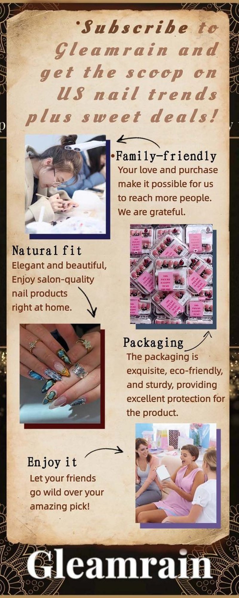 Gleamrain Xxl Press on Nails Extra Long Square Handmade Press-on Nails with Design Luxury Press Ons 10pcs M Size Pattern 1109
