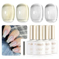 Fcozpjk Jelly Glass Cat Eye Gel Polish with Magnet, 4Pcs Silver Shimmer White Glassy Gel Polish Gold Cateye Magnetic Nail Gel Reflective Translucent Sheer Nail Polish Salon DIY Home Manicure 8ML