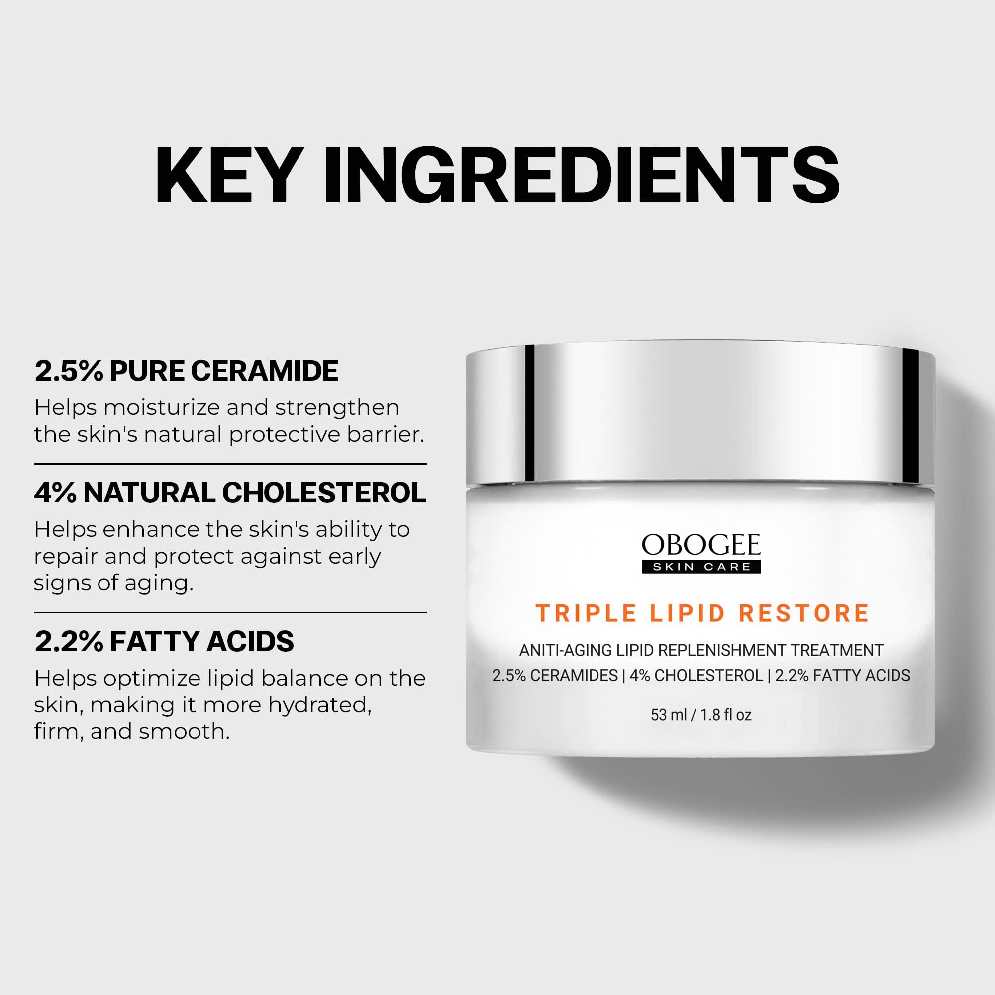 OBOGEE Triple Lipid Peptide - Restore & Fix Mature Skin Advanced Anti-Aging Cream for Radiant, Smooth Skin (90 ml /3.0 fl oz)