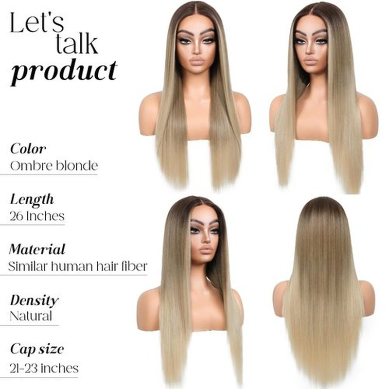 ENCOUNTERU Ombre Blonde Lace Front Wig for Women Synthetic Lace Straight Wigs PrePlucked Ready to Wear Glueless Wig 13X5X1 Lace Wig Dirty Blonde 26inch