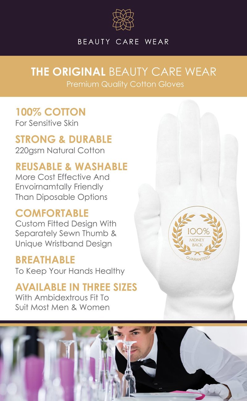 White Gloves Large (10 pair) - Cotton Gloves for Eczema, Cotton Gloves for Dry Hands, White Cotton Gloves for Women, Spa Glove, Lotion Glove, Sleeping Glove
