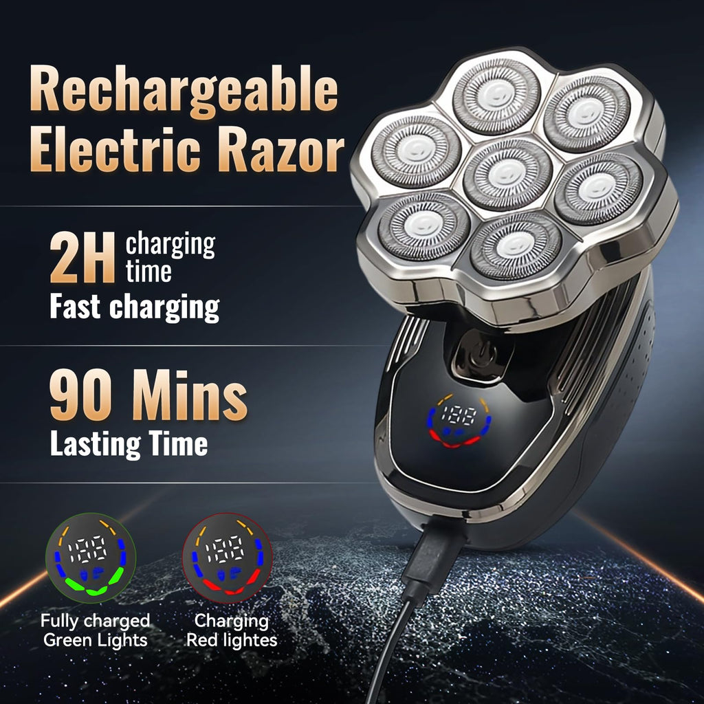 5 in 1 Head Shavers for Bald Men, 7D Skull Head Shaver with Rechargeable Battery, Electric Razor, Hair Clippers, Nose Hair Trimmer, Cleaning Brush, Hair Manager, Idea Gift for Men(White)