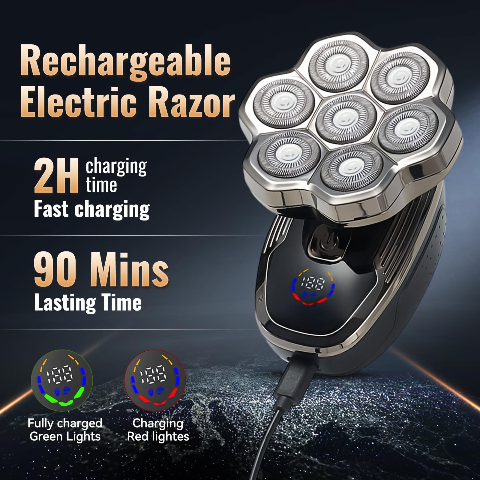 5 in 1 Head Shavers for Bald Men, 7D Skull Head Shaver with Rechargeable Battery, Electric Razor, Hair Clippers, Nose Hair Trimmer, Cleaning Brush, Hair Manager, Idea Gift for Men(White)