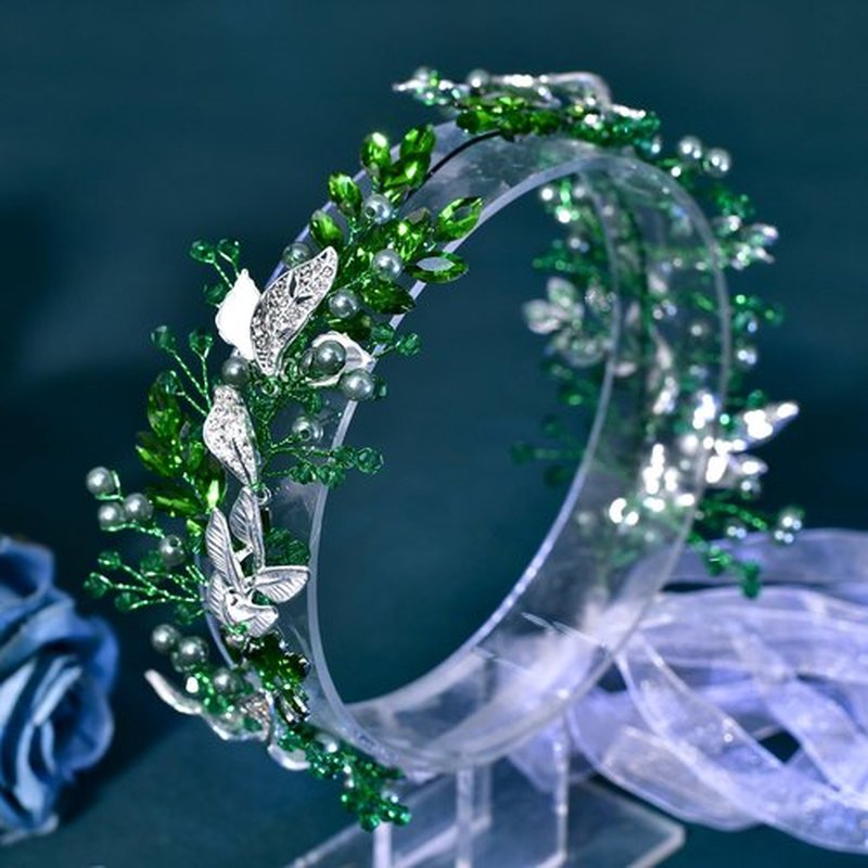 HONGMEI Bridal Headpiecees for Wedding Hair Accessories for Brides Rhinestone Wedding Headband for Women and Girls (Green)