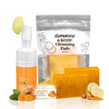 Amdele Turmeric Wash and Care Set, 4-Piece Turmeric Skincare Set:Turmeric Facial Wash with Brush,Cleansing Pad,Soap bar & Face Cream, Deep Cleansing for Face & Body