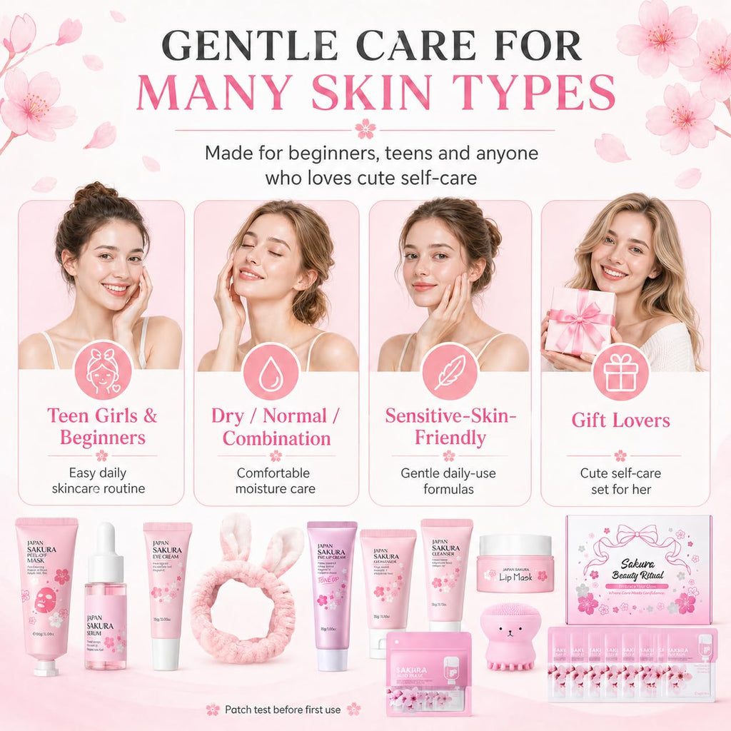 Japan Sakura Skin Care Set For Teen Girls, Skincare For Girls 10-12, Skin Care For Teens 10-12, Japanese Cherry Blossom Skin Care For Kids, Birthday & Mothers Day Gifts 30PCS