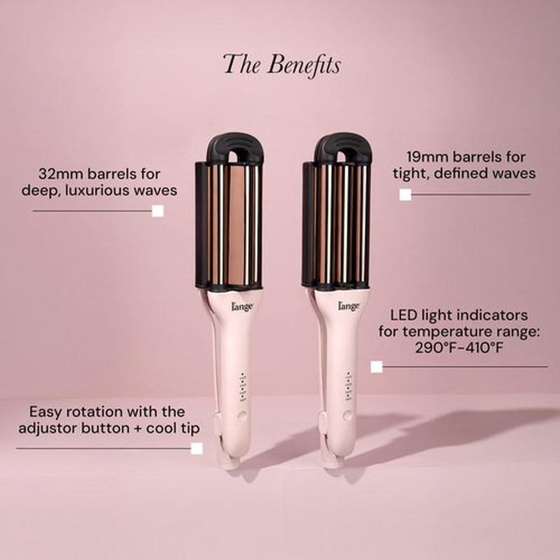 L'ANGE Hair VersaWaver Adjustable Titanium Waver | Pick 19mm or 32mm Waves with 1 Tool | Titanium 3-Barrel Waving Tool | Cool Tip Also Rotates Barrel to Change Wave Lengths (Blush)