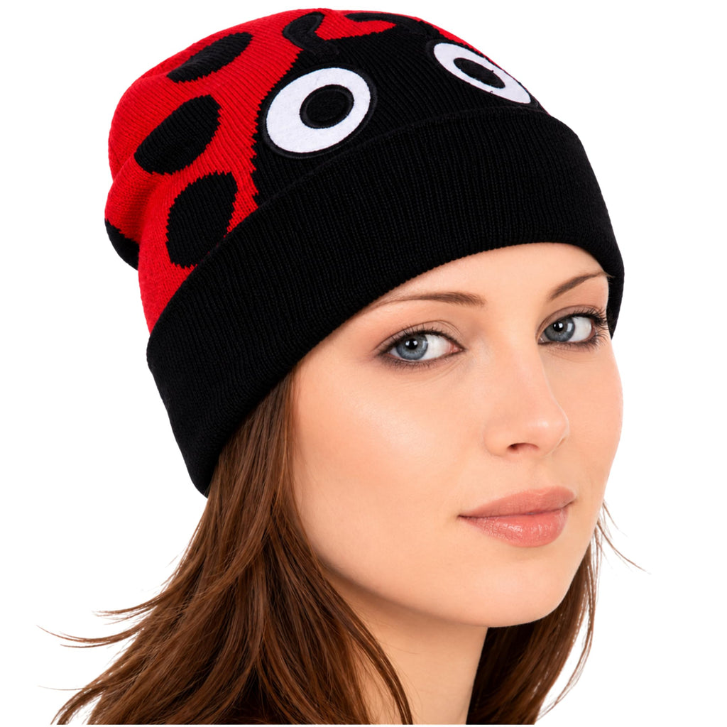 ComfyCamper Red Ladybug Beanie Costume Hat for Womens Lady Bug Beetle Animal Cosplay Hats Halloween Costumes, One Size