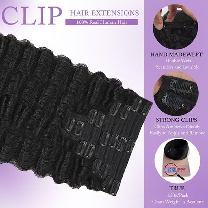 Burmese Curly Clip in Hair Extensions Real Human Hair Brazilian Hair Clip ins for Black Women Spirally Curly Classic Clips Ins with 8PCs 18Clips 120g Natural Black (Burmese curly #1B, 20 Inch)