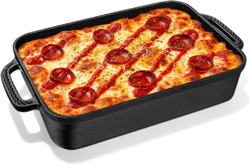 Cast Iron Detroit Pizza Pan - 9x13 Inch Pre-Seasoned Deep Dish for Perfect Casseroles & Lasagna