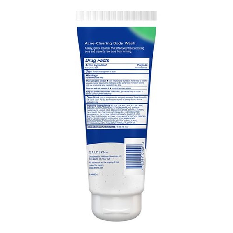 Differin Acne Body Wash by the makers of Differin Gel, Acne Treatment Cleanser with Salicylic Acid, Cream to Lather Formula for Back, Chest, Shoulders, 10 Oz.