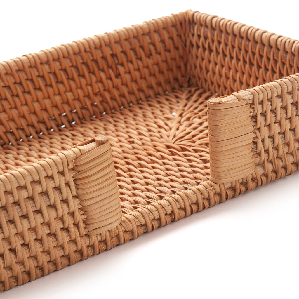 Rattan Napkin Holder Rectangle, 9.5" x 5.5" x 2", Wicker Napkin Tray, Woven Guest Towel Holder for Restaurant/Kitchen/Bathroom Paper Towels for Guests