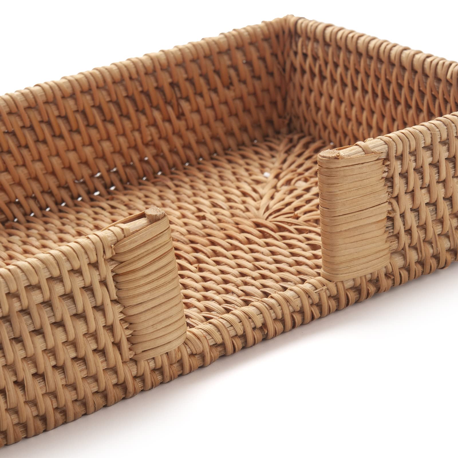 Rattan Napkin Holder Rectangle, 9.5" x 5.5" x 2", Wicker Napkin Tray, Woven Guest Towel Holder for Restaurant/Kitchen/Bathroom Paper Towels for Guests