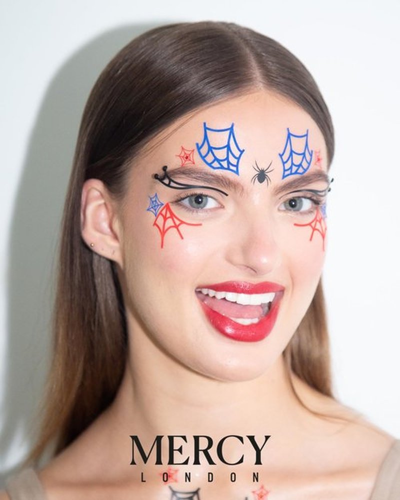 Spiderwebs Face Jewels by Mercy London Red Blue Black Costume Accessories Face Gems Jewels All In One Halloween Headpiece Stick On Spider Man