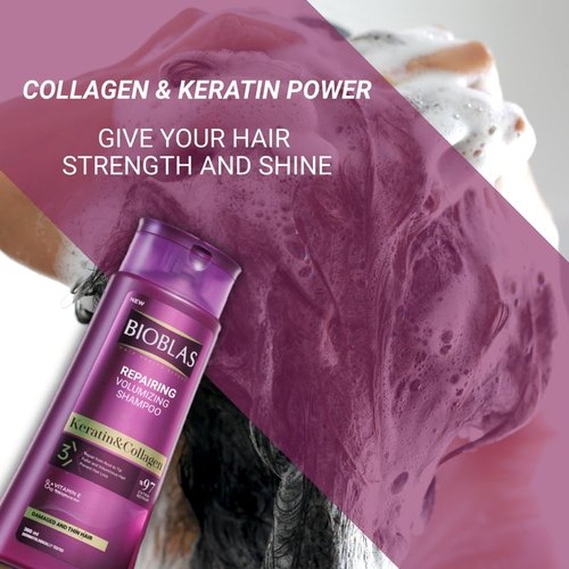 Bioblas Repairing Anti-Hair Loss Shampoo - Plumping Formula with Keratin & Collagen | 360 ML