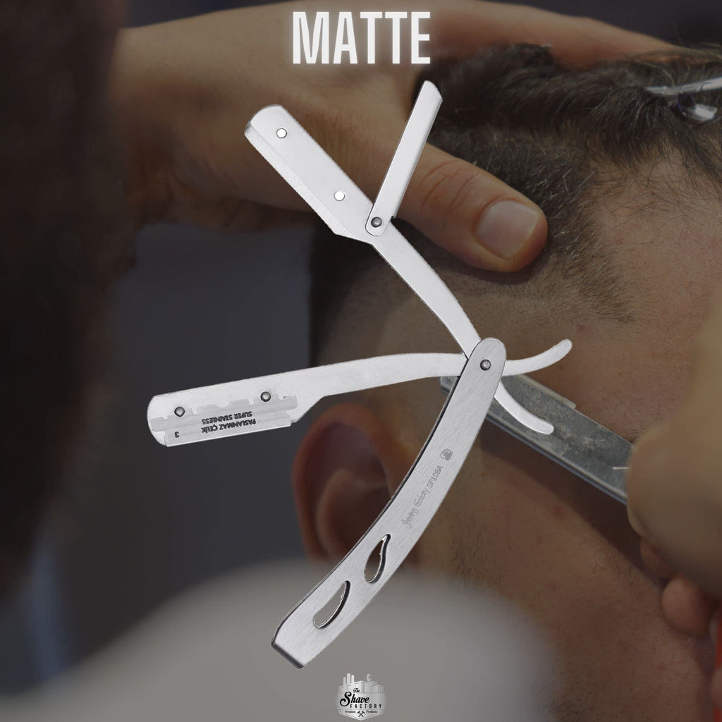the shave factory Straight Edge Razor Kit - with Single | Stainless Steel razors for men from (Matte / 200 Derby Premium Blades)