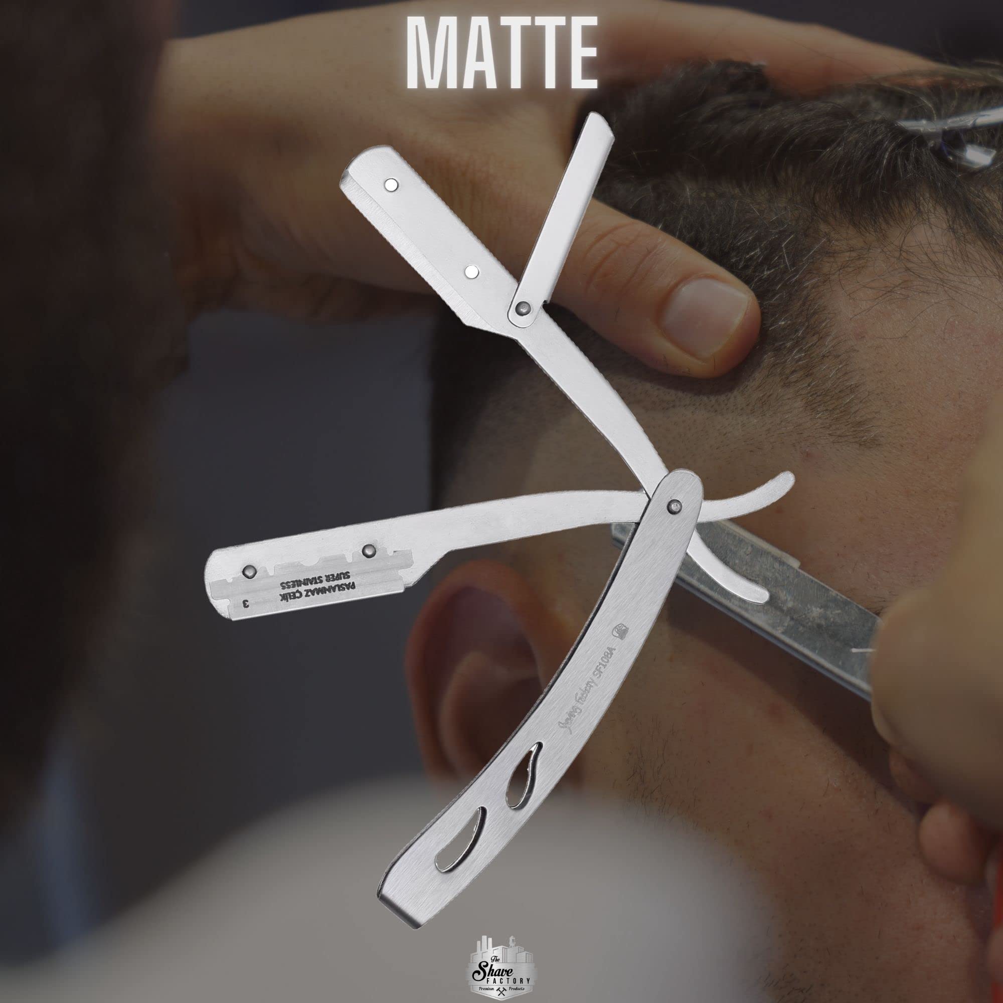 the shave factory Straight Edge Razor Kit - with Single | Stainless Steel razors for men from (Matte / 200 Derby Premium Blades)