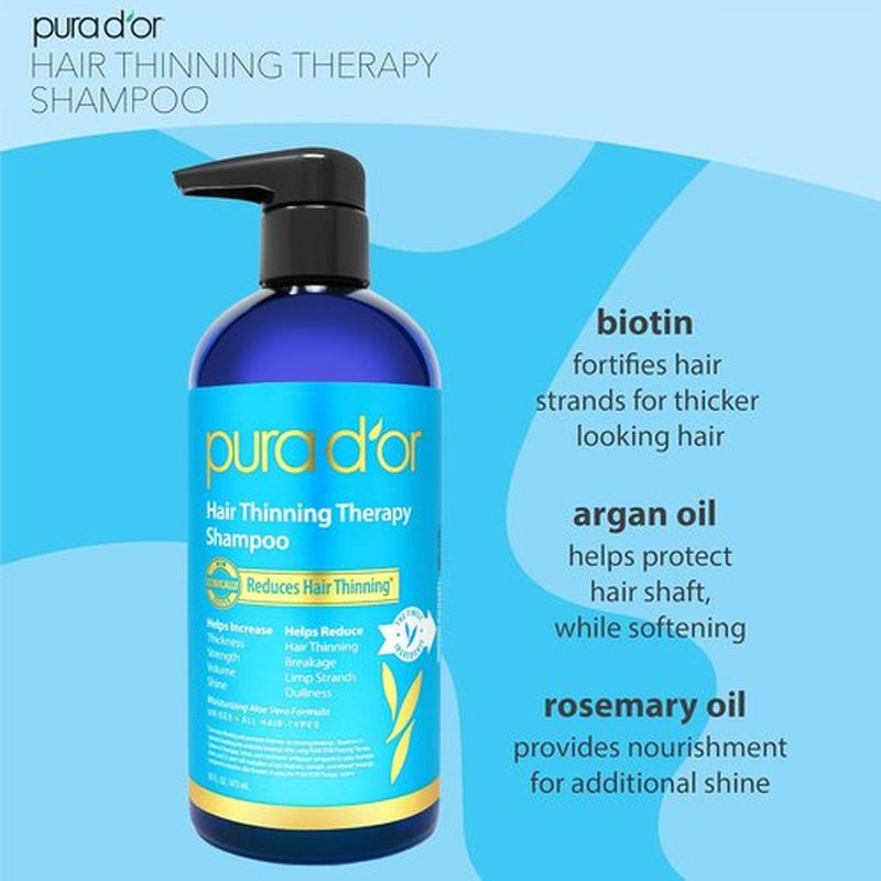 PURA D'OR Biotin Shampoo for Hair Thinning - Clinically Tested Herbal Blend - 16 Oz, Original Scent