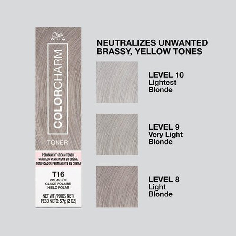 COLORCHARM Permanent Cream Toner | Neutralize Brass | Free of Animal-Derived Ingredients, Parabens & Gluten Free | T16 Polar Ice | 2 oz