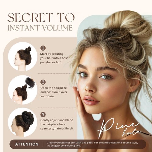 Messy Bun Hair Piece for Women Human Hair Buns Medium Brown Highlights Elastic 1Pcs 100% Real Hair Ponytail Wavy Curly Durable Bun Scrunchies Thick Updo Hairpieces (#P4-27 Medium Brown Highlights)