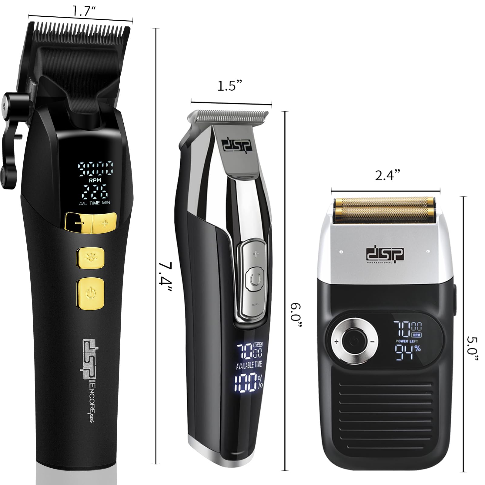 DSP® Hair Clipper, Trimmer, Beard Shaver Kit for Men Professional Barber Set for Hair and Beard Cutting Zero Gap Beard Trimmer, Rechargeable Bald Clippers with LED Display (Black)