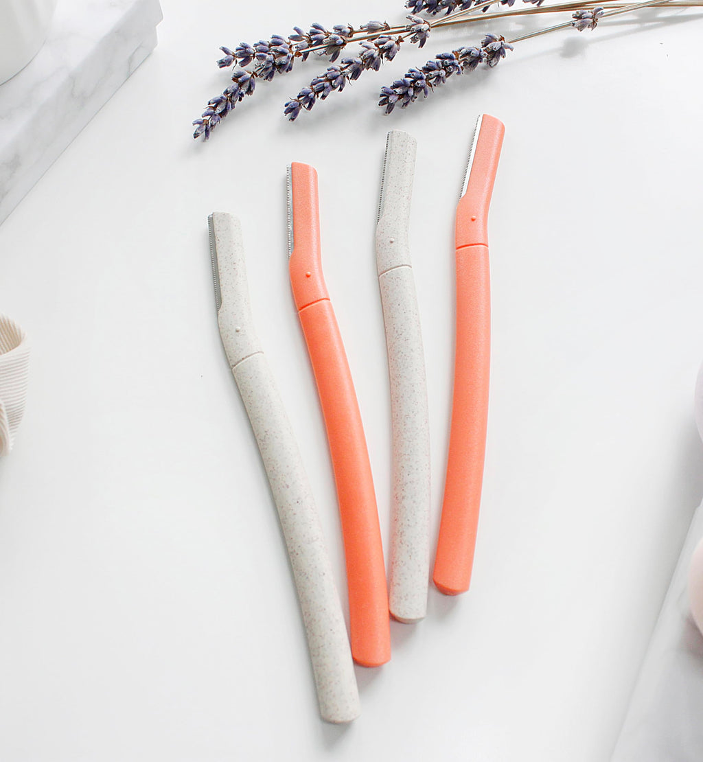 ChaosssCo Facial Fuzz-Free Razor, Eyebrow Trimmer Professional Exfoliating Dermaplaning Tool, Peach Fuzz Shaver and Multipurpose Home Skin Care for Women (Pack of 4, 2 Orange and 2 Gray)