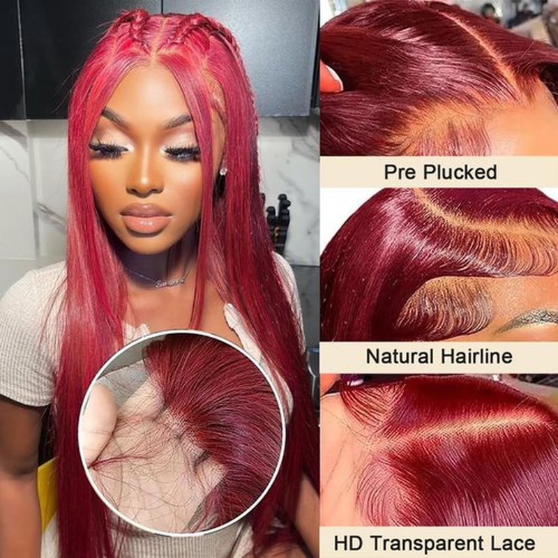Arsola 99j Burgundy Lace Front Wigs Human Hair Red Burgundy Wig 200% Density 13x6 HD Transparent Straight Lace Frontal Wigs Pre Plucked with Baby Hair Glueless Wig s for Women 26 Inch