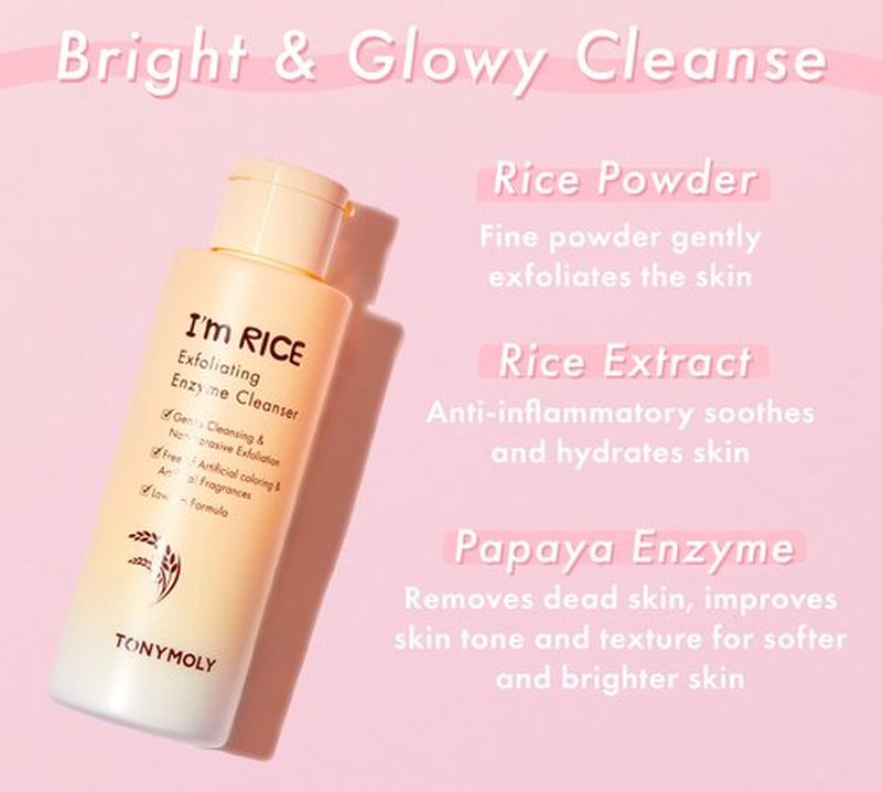 TONYMOLY I'm Rice Clarifying Skincare Set – 3-Step Face Care for Clear, Hydrated Skin – Includes Enzyme Powder Cleanser, Blemish Mask & Nourishing Sheet Masks – Gentle Exfoliation & Oil Control
