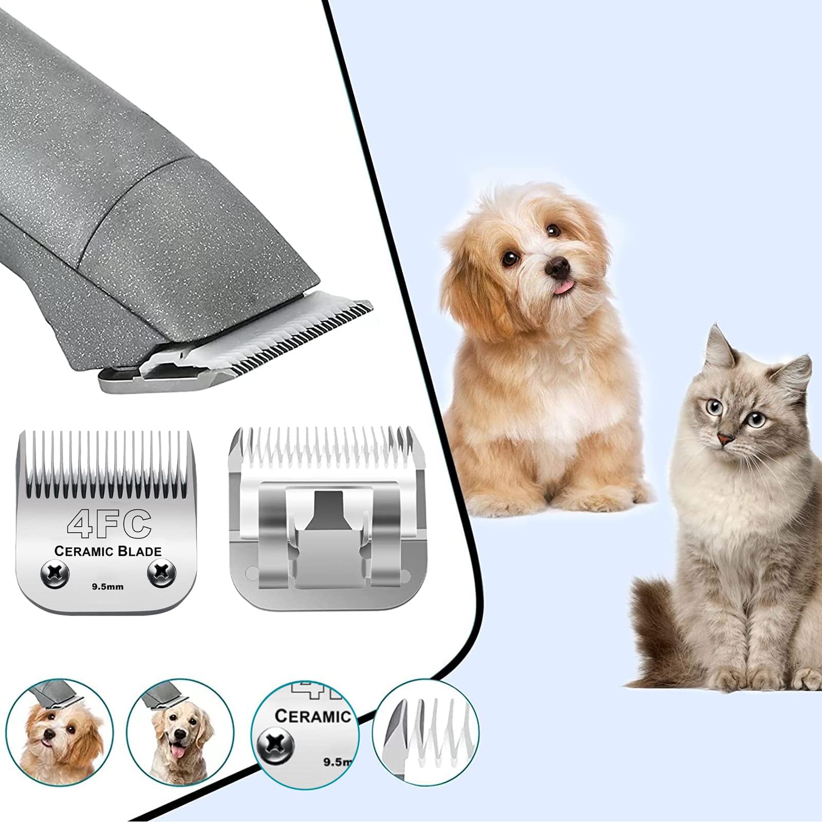 5PACK Dog Grooming Clipper Replacement Blades Compatible with Andis Pet Clipper/Oster A5/Wahl KM Series Dog Clipper with Ceramic Blade & Stainless Steel Blade (#10+5FC+7FC+3FC+4FC)