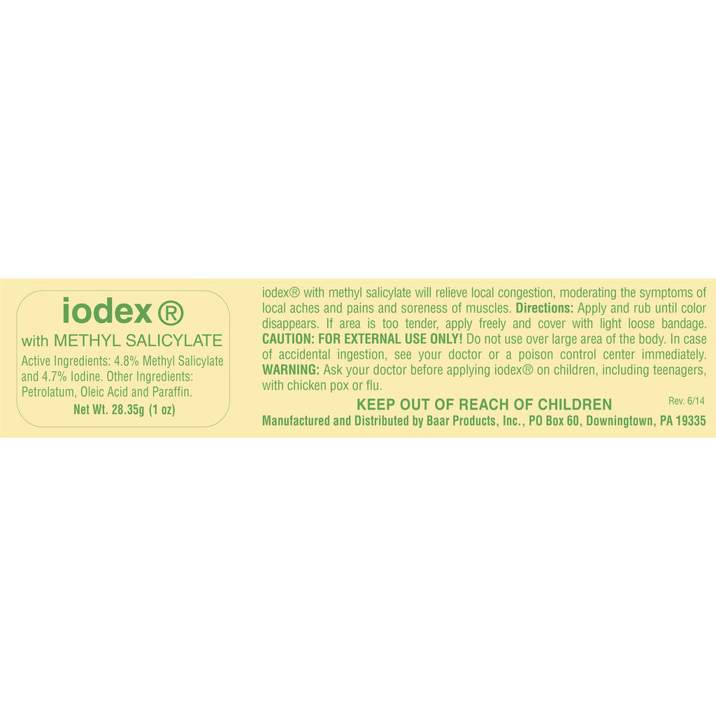 IODEX Baar Methyl Salicylate Topical Ointment with 4.7% Iodine, Traditional Topical Skin Care Ointment for External Use, Easy-Apply Formula, Made in USA, 1 oz