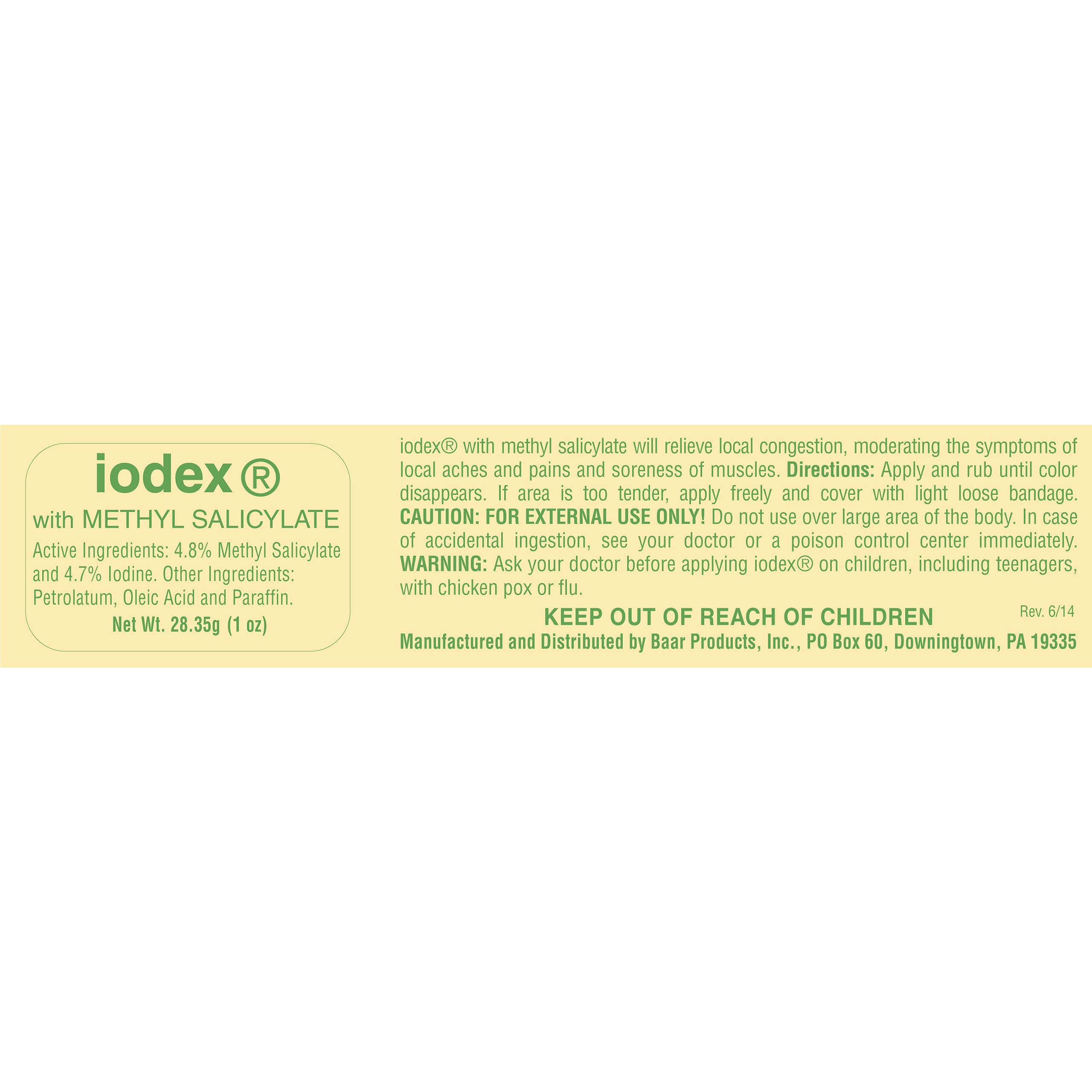 IODEX Baar Methyl Salicylate Topical Ointment with 4.7% Iodine, Traditional Topical Skin Care Ointment for External Use, Easy-Apply Formula, Made in USA, 1 oz