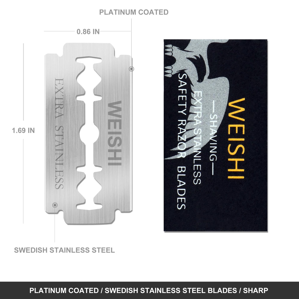 WEISHI 100PCS Single Edge Razor Blades- Double Edge Safety Razor Extra Stainless Blades -Men's Safety for Shaving