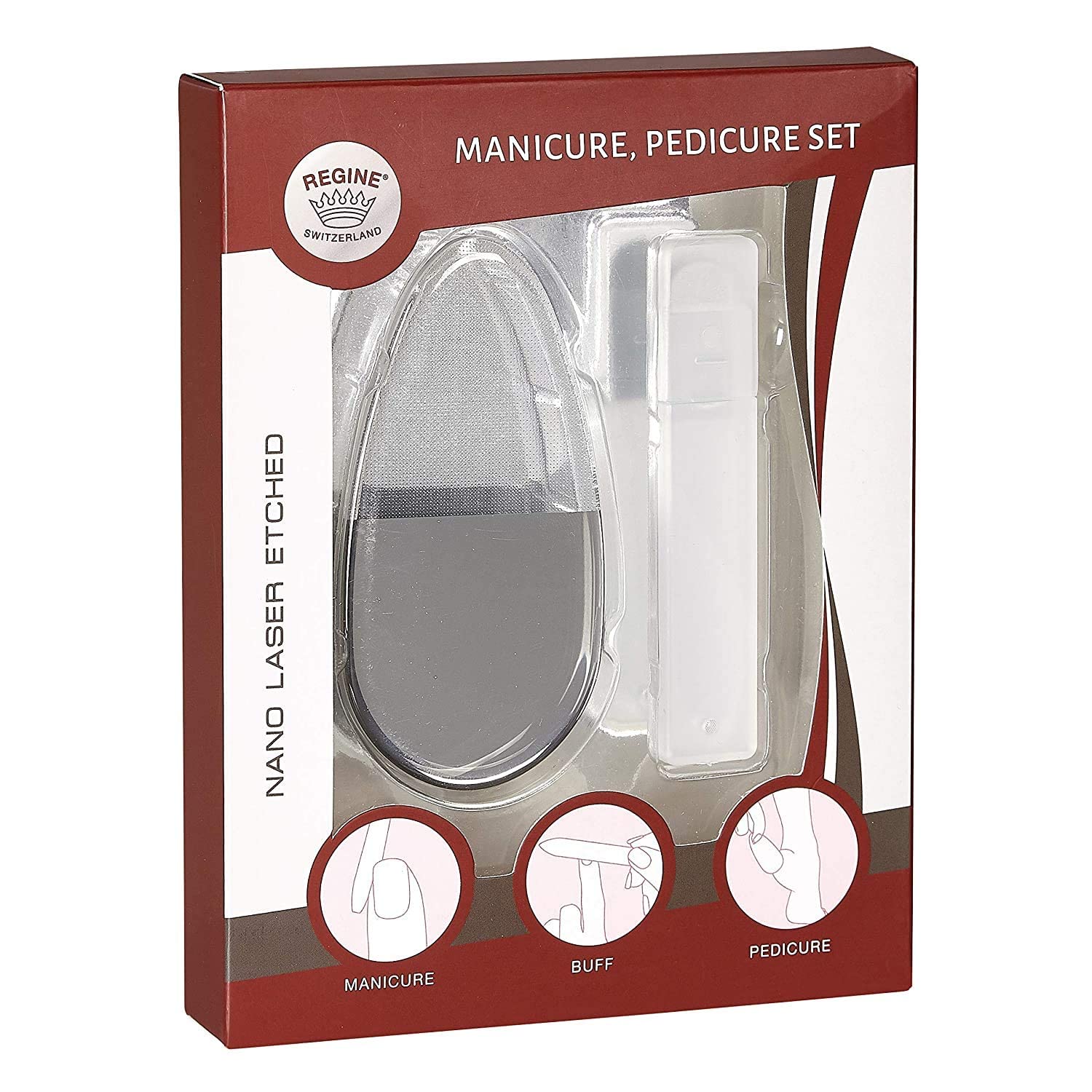 Regine Switzerland Deluxe Nano Laser Etched Manicure and Pedicure Set - Professional Foot File and Smoother Tool for Nail Shape and Finishing - Exfoliate Hardened Skin for Heels, Toes and Hands - Pink
