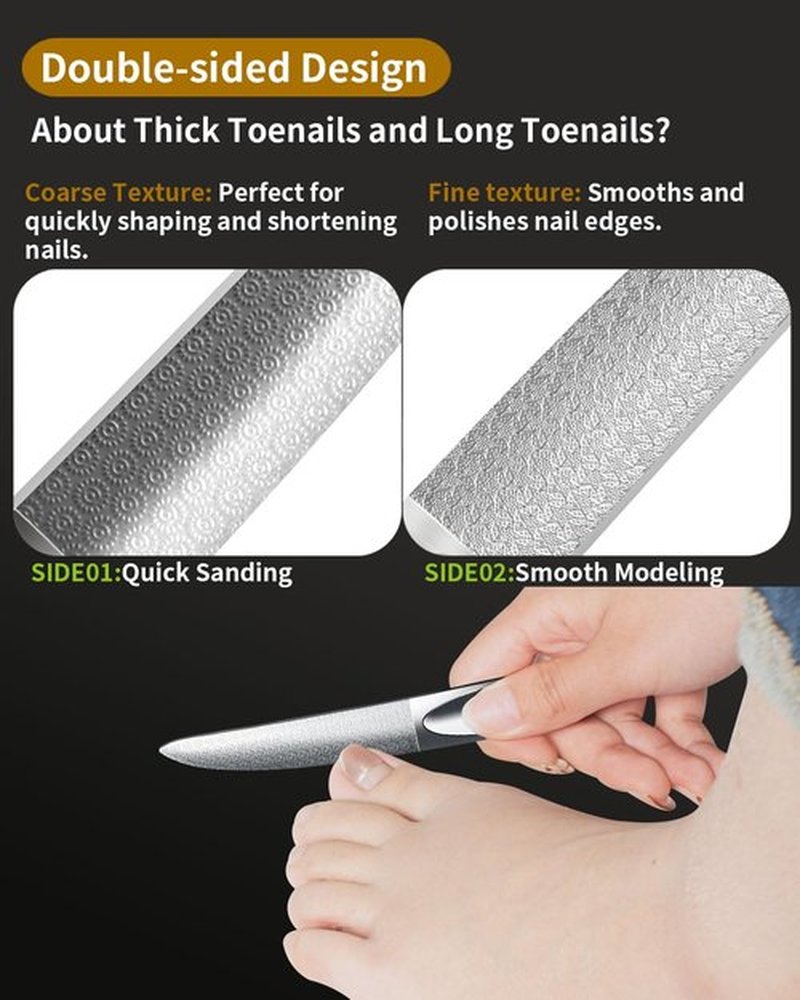 EBEWANLI Curved Nail File, Toenail File for Thick Toenails, 4.9inch Double Sided Metal Nail File, Stainless Steels Toe Nail Files for Thick Nails, Heavy Duty Fingernail File for Men and Woman