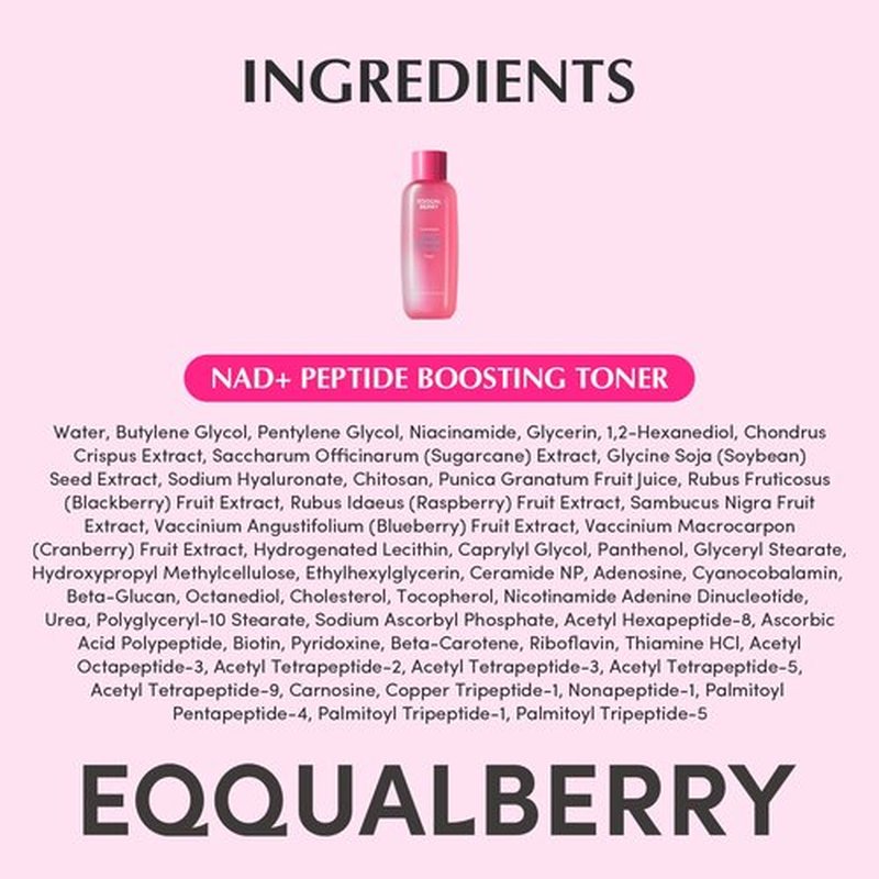 EQQUALBERRY NAD+ Peptide Boosting Toner – Radiance-Enhancing, Hydrating & Firming Toner for Dull Skin, Fine Lines & Wrinkles with Peptides & Ceramide – Anti-Aging Korean Skincare(5.07 fl.oz/150ml)