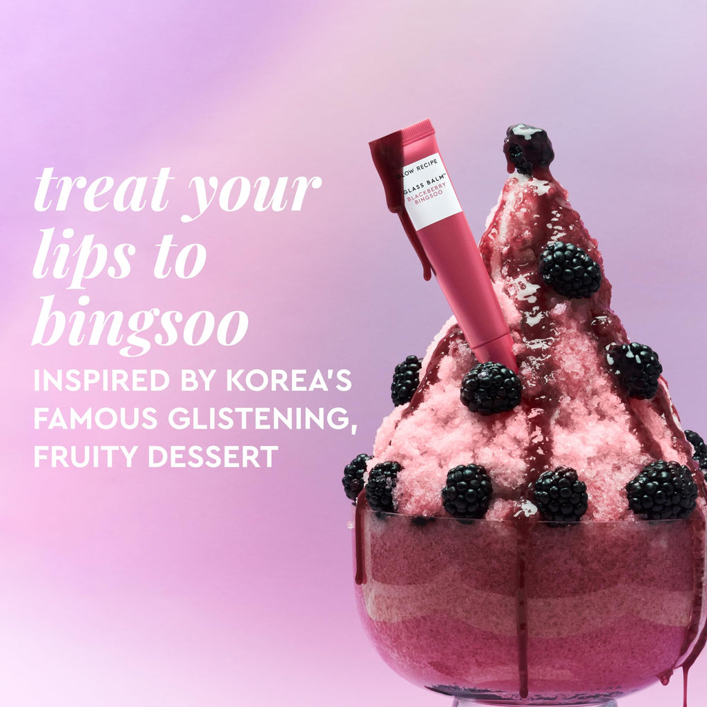 Glow Recipe Glass Balm Lip Treatment - 12Hr Hydrating Lip Balm & Moisturizer with Hyaluronic Acid to Smooth, Plump & Protect from Dryness - Sheer Berry High Shine Tint, Blackberry Bingsoo (15 ml)