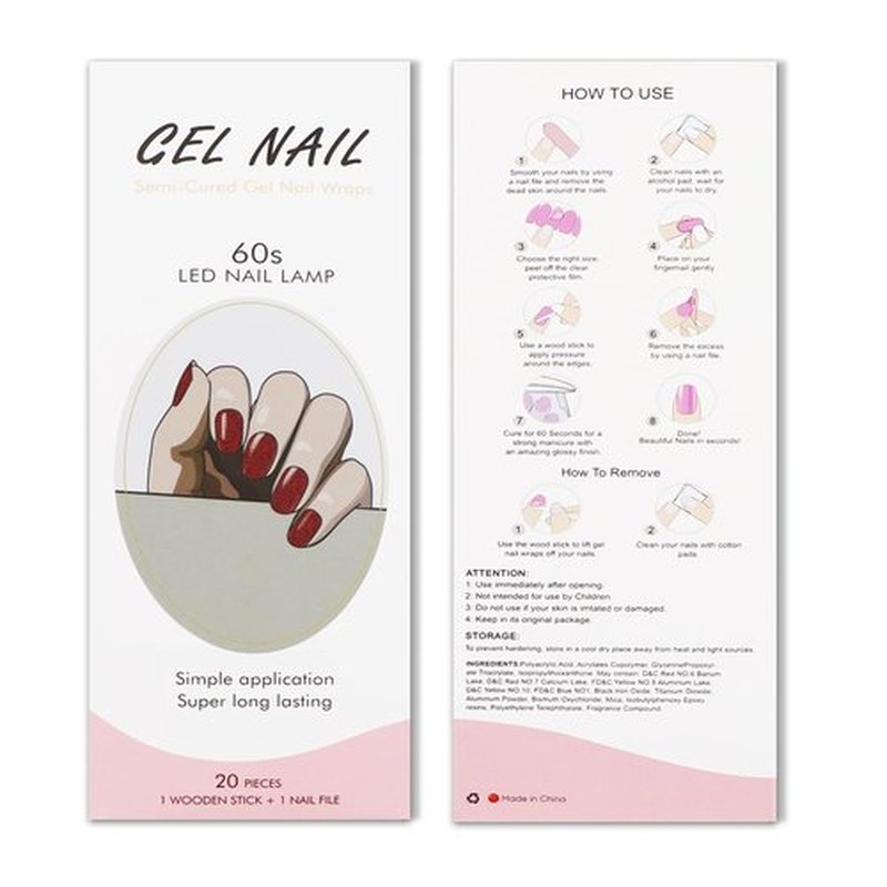 JMEOWIO Gel Nail Stickers Dark Red Glitter Christmas Semi Cured Gel Nail Strips Wraps UV/LED Nails Art Design Decoration Accessories
