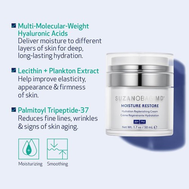 SUZANOBAGIMD Moisture Restore – Medical-Grade Multi-Layered Moisture Provides Redness Relief, Long-Lasting Hydration + Improves Skin Texture & Firmness – Suitable for All Skin Types – 1.7 oz