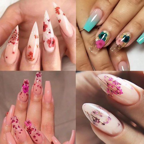 SILPECWEE 2 Boxes Dried Flowers for Nails Mini Real Nail Flowers 3D Dried Flowers Nail Stickers Nail Decor Manicure Design Flower Decorations for Makeup DIY Craft Accessories