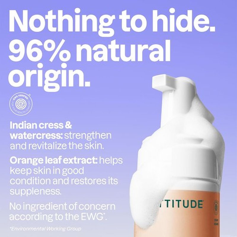 ATTITUDE Micellar Foaming Facial Cleanser - EWG Verified, Vegan, Plant-Based | Orange Blossom & Eucalyptus, 5 Fl Oz