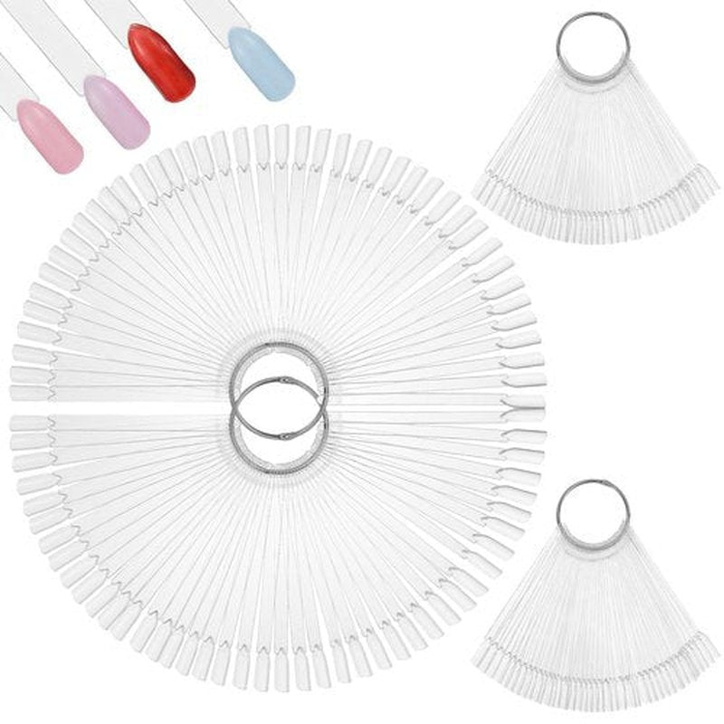 200 Pcs Clear Nail Swatch Sticks With Ring, Fan Shape Nail Color Swatches Nails Polish Display Sticks for Gel Polish, Color Practice, False Nails Samples Art Tips Swatch Board for Salon Home Use