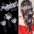 4 Pieces Bridal Flower Wedding Hair Comb Rhinestones Crystal Floral Hair Pins Hair Clips Wedding Hair Accessories Hair Jewelry for Brides Bridesmaids Women Girls(Blue)