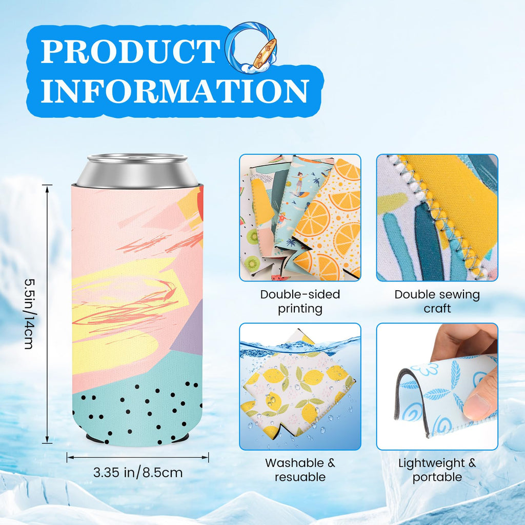 12 Pack Slim Can Cooler Sleeve Insulated Tall Cans 12 Oz Bulk Neoprene Slim Drink Bottle Holder Summer Party Decorations, Blanks for Vinyl Projects Birthday Wedding Favors & Gifts