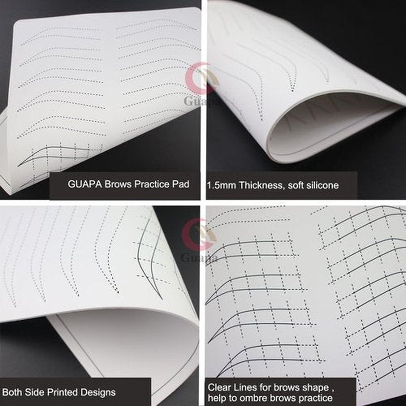 3pcs Silicone White Permanent Makeup Practice Skin with Black Outlines Double Sided Pre-printed Nano Brow Practice Skin Microblading Latex (White Skin-Black Printing)